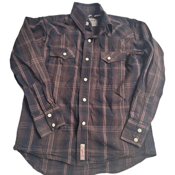 3254 Rafter C Boy's Long‎ Sleeve Pearl Snap Shirt Medium - Picture 1 of 5